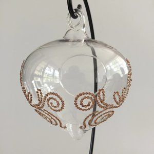 Hanging Glass Terrarium. Copper rhinestone swirl design. 4x3x2